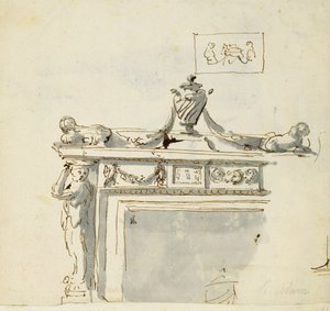 Geschetst ontwerp voor een open haard door Robert Adam